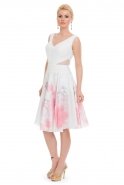 Короткое Вечернее Платье Белый-Розовый ST1197