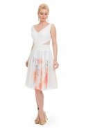 Короткое Вечернее Платье Белый-Оранжевый ST1197