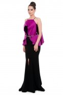 Длинное Выпускное Платье Черный-Пурпурный O2095