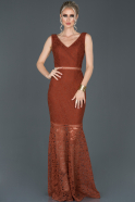 Длинное Кружевное Вечернее Платье Цвет корицы ABU855