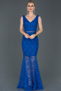 Длинное Кружевное Вечернее Платье Ярко-синий ABU855