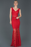 Длинное Кружевное Вечернее Платье красный ABU855