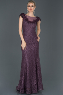 Длинное Кружевное Вечернее Платье Лавандовый ABU1062