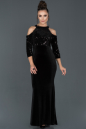 Длинное Велюровое Вечернее Платье Черный ABU979