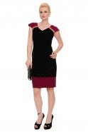 Короткое Вечернее Платье Сливовый-Черный T2485