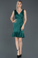 Короткое Атласное Платье Изумрудно-зеленый ABK660