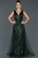 Длинное Пригласительное Платье Изумрудно-зеленый ABU949