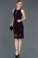 Короткое Бархатное Платье Тёмно-пурпурный ABK647