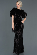 Длинное Велюровое Вечернее Платье Черный ABU1037