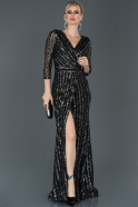 Длинное Помолвочное Платье Черный-Антрацитовый ABU957