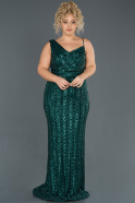 Длинное Свободное Вечернее Платье Изумрудно-зеленый ABU1052