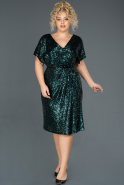 Короткое Свободное Вечернее Платье Изумрудно-зеленый ABK687