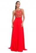 Длинное Вечернее Платье Оранжево-Красный O4353