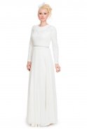 Длинное Платье С Хиджабом Белый E5011