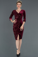 Короткое Велюровое Вечернее Платье Бордовый ABK704
