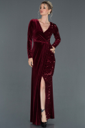 Длинное Велюровое Вечернее Платье Бордовый ABU1541