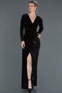 Длинное Велюровое Вечернее Платье Черный ABU1541