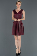 Короткое Кожаное Приглашенное Платье Бордовый ABK708