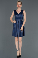 Короткое Кожаное Приглашенное Платье Темно-синий ABK708