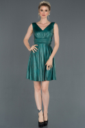 Короткое Кожаное Приглашенное Платье Изумрудно-зеленый ABK708