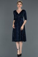 Короткое Бархатное Платье Темно-синий ABK720