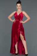 Длинное Велюровое Вечернее Платье Бордовый ABU1099