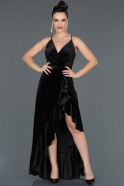 Длинное Велюровое Вечернее Платье Черный ABU1099