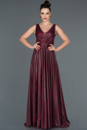Длинное Кожаное Приглашенное Платье Бордовый ABU1105