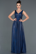 Длинное Кожаное Приглашенное Платье Темно-синий ABU1105