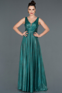 Длинное Кожаное Приглашенное Платье Изумрудно-зеленый ABU1105