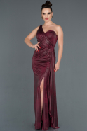 Длинное Кожаное Приглашенное Платье Бордовый ABU1106
