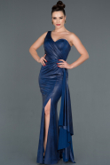Длинное Кожаное Приглашенное Платье Темно-синий ABU1106