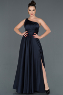 Длинное Атласное Вечернее Платье Темно-синий ABU1107
