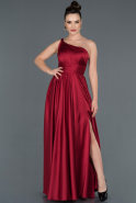 Длинное Атласное Вечернее Платье Винный ABU1107