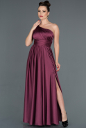 Длинное Атласное Вечернее Платье Вишневый ABU1107