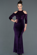 Длинное Велюровое Вечернее Платье Пурпурный ABU979