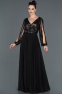 Длинное Помолвочное Платье Черный-Серебряный ABU1102