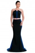 Длинное Вечернее Платье Черный-Ярко-синий E3171