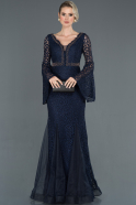Длинное Помолвочное Платье С Кружевами Темно-синий ABU1128