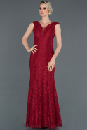 Длинное Кружевное Вечернее Платье Бордовый ABU1130
