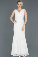 Длинное Кружевное Вечернее Платье Белый ABU1130