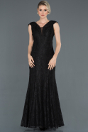 Длинное Кружевное Вечернее Платье Черный ABU1130