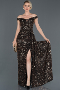 Длинное Вечернее Платье Русалка Черный-Золотой ABU981