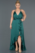 Большое Атласное Платье Изумрудно-зеленый ABU1095