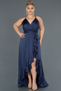 Большое Атласное Платье Темно-синий ABU1095