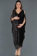 Короткое Вечернее Платье Для Беременных Черный-Серебряный ABK505