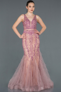 Длинное Выпускное Платье Русалка Пудровый-Розовый ABU055