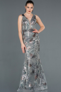 Длинное Вечернее Платье Русалка Серый ABU1155