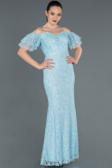 Длинное Кружевное Вечернее Платье Светло-синий ABU1156