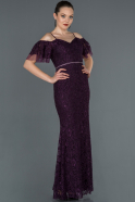 Длинное Кружевное Вечернее Платье Тёмно-пурпурный ABU1156